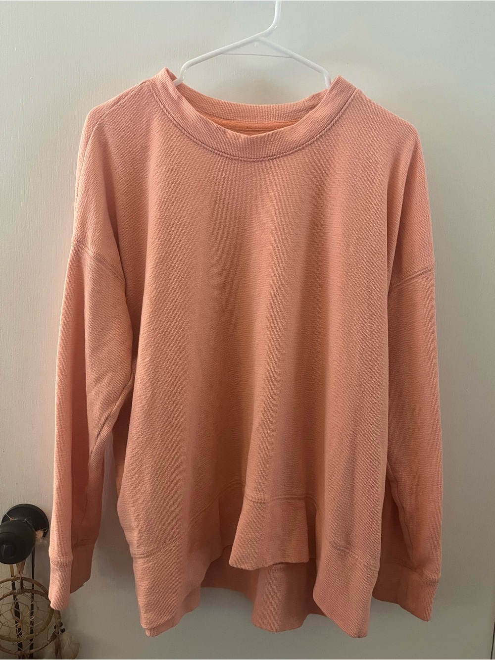 Aerie Textured Waffle Knit Top Women’s Sz M Peach Oversized High Low Hem 🍑